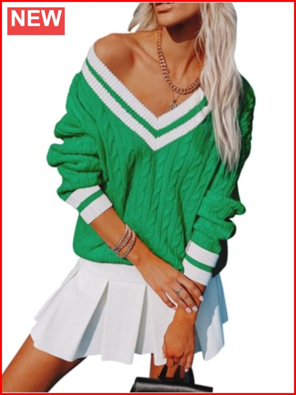 Oversized V Neck Cable Knit Pullover Sweater Long Sleeve Tunic Top